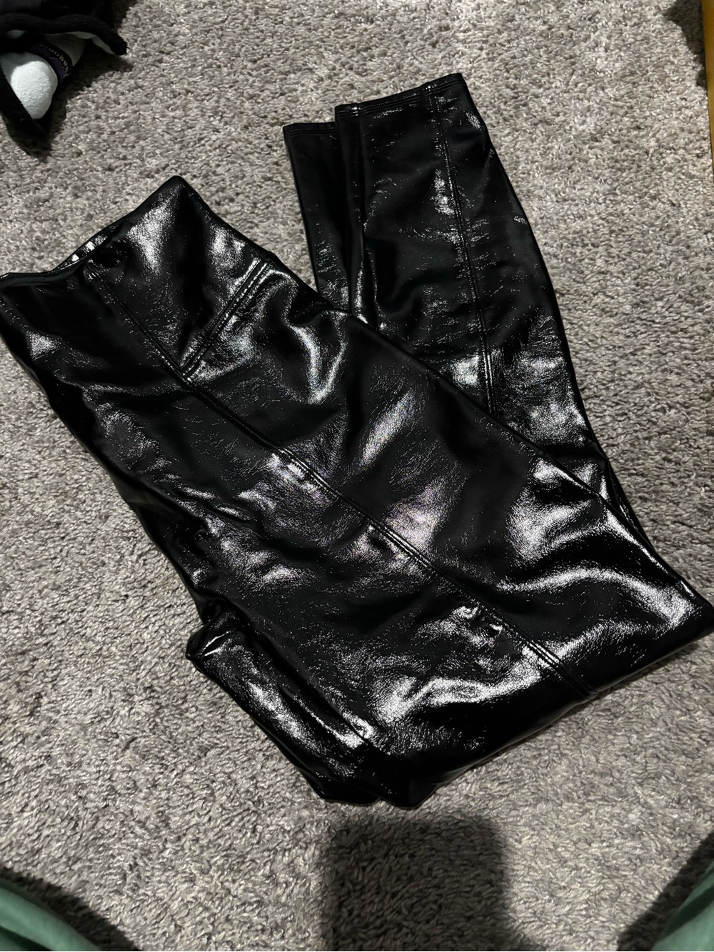 SPANX Black Shiny Faux-Leather leggings